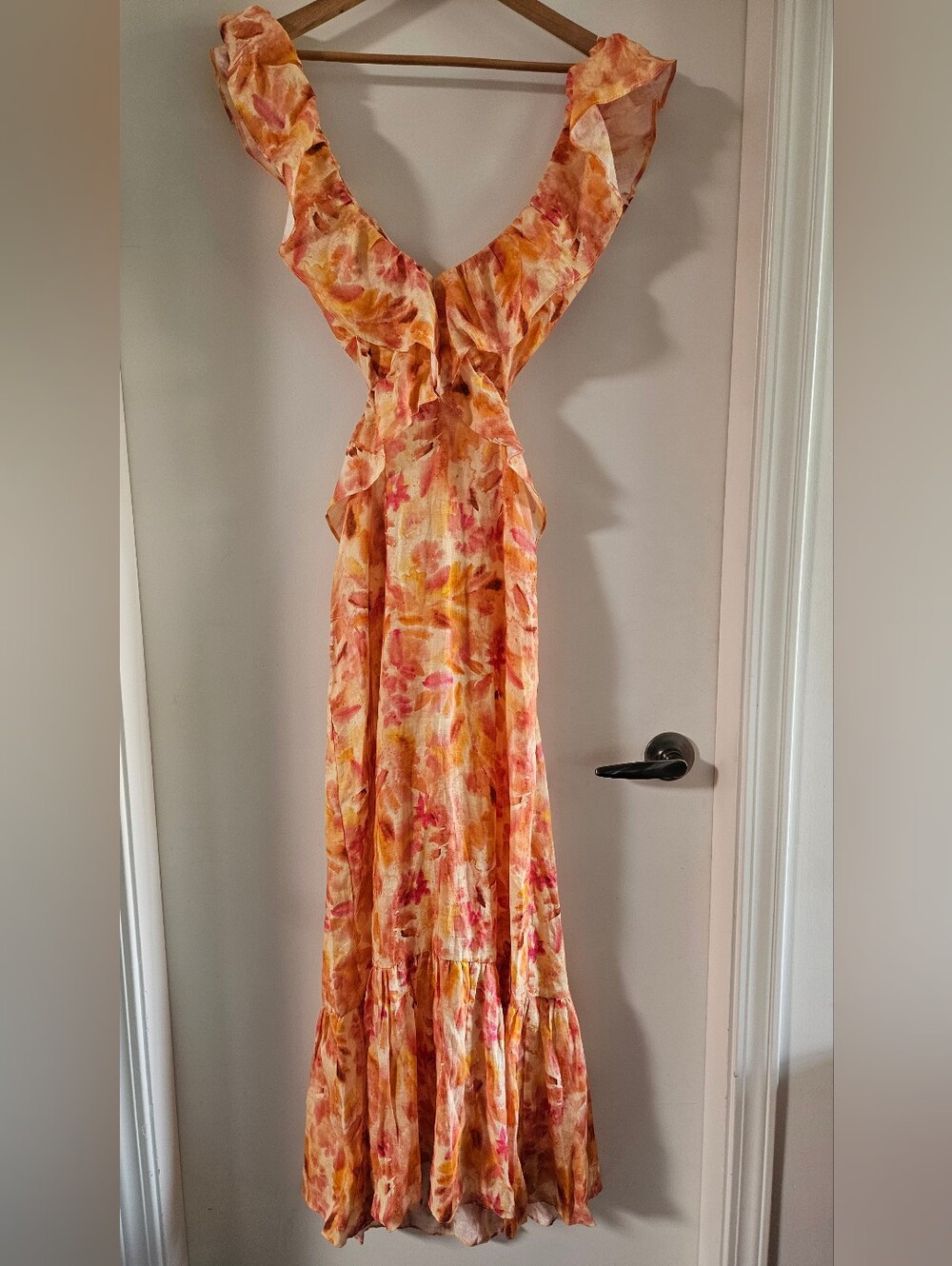 Zara Peach and Pink Floral Backless Maxi Dress